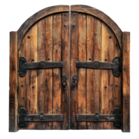 Rustic wooden gates with arched design isolated on Transparent background showcasing craftsmanship and natural materials, Rustic wooden gates with arched isolated on background or white backgroud png