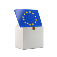 Voting ballot box featuring the European Union flag isolated on a Transparent background, Voting ballot box with EU flag, isolated on png