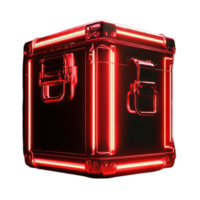 Safety box illuminated with dark neon lights on Transparent background creating a striking visual contrast, Safety box with dark neon light effect background png