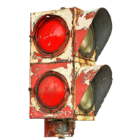 Rustic red traffic signal creatively repurposed for artistic display in urban setting, Rustic Red Traffic Signal A Creative Repurpose, Transparent background png