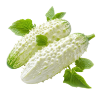 White bitter cucumber with leaves isolated on a clean Transparent background for culinary use and decoration, White bitter cucumberisolated on background png