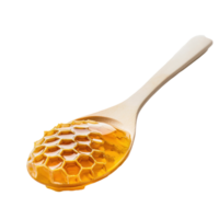 Spoon filled with golden honey and a honeycomb on a Transparent background, spoon honey with a honeycomb on it, background png