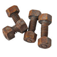 Rusty hex bolts showing material weathering and corrosion effects over time in an industrial setting, Rusty Hex Bolts A Study in Material Weathering, Transparent background png