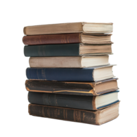 Old stacked books resting on a minimal white surface with a clean background showcasing their antique charm, stack old books on a white surface, Transparent background png