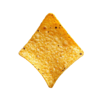 Exquisite nacho chip on a Transparent background showcasing perfect texture and shape, background of a single nacho chip from above, isolated on a background with a png