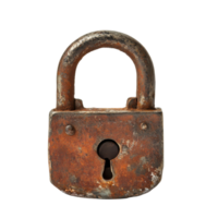 Rusted iron padlock with timeless security on a Transparent background, symbolizing protection and resilience, Rusted Iron Padlock Timeless Security, background png