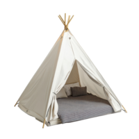 Cozy tent with a comfortable bed and mattress set against a white backdrop for outdoor relaxation, tent with a bed and a mattress in it, Transparent background png