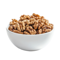 Walnuts in white bowl on Transparent background, perfect for healthy snacks or culinary uses, Walnuts in white bowl isolated on background png