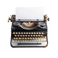 Classic vintage typewriter on a simple surface ready for creative writing in a cozy space, Vintage Typewriter With Paper, Classic Writing Tool for Creating Printed Documents, Transparent background png