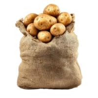 Sack of potatoes on a Transparent background ready for cooking or storage, Sack potatoes isolated on png