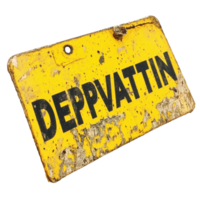 Yellow warning sign displaying the word deprvatition in a worn condition on a Transparent background, yellow sign with the word deprvatition on it, background png