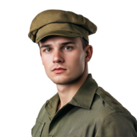 Soldier in uniform poses against a white backdrop displaying pride and discipline in military attire, soldier in uniform, Transparent background png