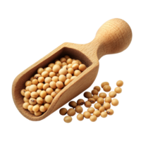 Soybeans in wooden scoop isolated against a clean Transparent background for culinary or agricultural use, soy bean in wood scoopisolated on background png