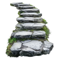 Stone steps ascend a winding path lined with greenery in a serene outdoor setting, stone path with steps leading up to the top, Transparent background png