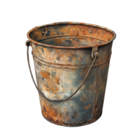 Rusty bucket evokes memories of simpler times and practical uses in everyday life, Rusty Bucket - A Symbol Nostalgia and Simplicity, Transparent background png