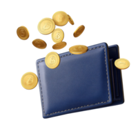 Blue wallet with flying golden coins on a Transparent background represents wealth and prosperity, background a blue wallet with flying golden coins on a transparent background png