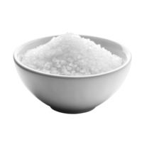 White bowl filled with coarse salt against a minimalist Transparent background for culinary use, Salt in white bowl on background png