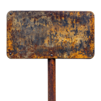 Rusty vintage metal sign isolated on Transparent background showcasing weathered textures and old charm, Rusty vintage empty metal sign isolated on png