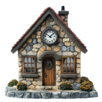 Small stone building with a clock on the front showcasing rustic charm and timeless elegance, small stone building with a clock on the front, Transparent background png