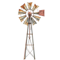 Rustic windmill stands tall against a vast desert sky with a white backdrop, Rustic Windmill Against a Desert Sky, Transparent background png