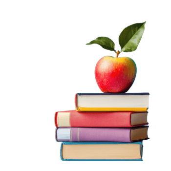 colorato pila di libri con un' fresco Mela in mostra un' vuoto sfondo ideale per educativo temi, pila colorato libri e fresco Mela con vuoto bandiera per testo png