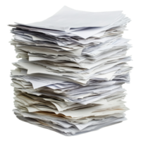 Stack of assorted papers in disarray on a clean Transparent background, Stack papers isolated on png