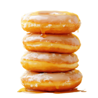 Stacked glazed donuts drizzled with syrup against a bright yellow background, stack glazed donuts with syrup on a yellow background, Transparent background, background png