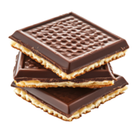 Delicious chocolate-covered wafers stacked elegantly against a Transparent background, wafers in chocolateisolated on background png