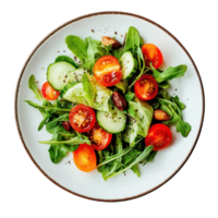 Fresh garden salad with tomatoes, cucumbers, and almonds on a Transparent background, salad in plate isolated on background png