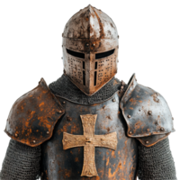 Rusty armor of a Knight Templar with cross emblem for equestrian display, Rusty Armor Knights Templar Cross Equestrian Order th Century Military Heritage Medieval Costume, Transparent background png