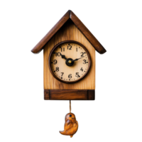 Traditional wooden cuckoo clock displayed on minimalist white wall creates a charming atmosphere at home, traditional wooden cuckoo clock on a minimalist Transparent background, background png