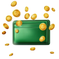 Green wallet with flying golden coins on a Transparent background creates an attractive visual representing wealth, background a green wallet with flying golden coins on a transparent background png