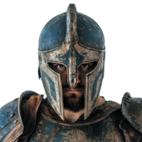 Spartan warrior in detailed armor with helmet on Transparent background, Spartan Warrior Facing the Camera on png