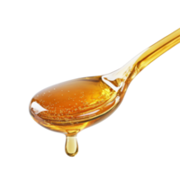 Spoonful of honey with a delicate drop of liquid gently suspended at the tip, spoon honey with a liquid drop, Transparent background png