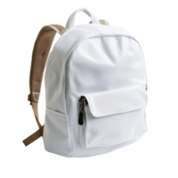 vit ryggsäck designad för resa och skola använda sig av visat upp på en rena bakgrund för lätt visning, vit ryggsäck för resa eller skola tid på isolerade isolerade på transparent bakgrund png
