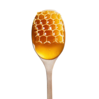 Spoonful of honey with honeycomb resting on a simple Transparent background, spoon honey with a honeycomb on it, background png