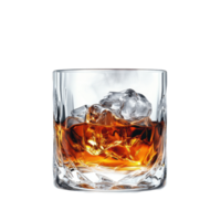 Chilled whisky in a clear glass with mist rising from ice on a bright background, Whisky water clear glass with cold wet steam and vapor in White background file png