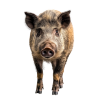Wild boar standing confidently with bright Transparent background showcasing its natural features, Wild Boar Standing in Front White Background, background png