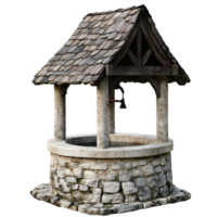 Water wells featuring rustic stonework and wooden roofs displayed against a Transparent background, water wells isolated on png