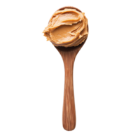 Spoon of creamy peanut butter on a wooden spoon against a Transparent background for culinary uses, Spoon peanut butter isolated on png