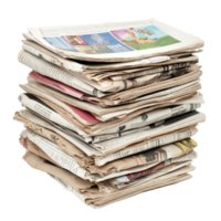 Stack of newspapers ready for recycling in a clean, organized setting, Stack newspapers recycling isolated knowledge documentation daily news png