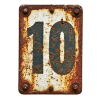 Rusty old sign with number ten indicating location or property, rusty old sign with the number ten on it, Transparent background png