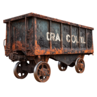 Rusty old train cart displaying coal sign in an industrial setting, rusty old train cart with coal written on it, Transparent background png
