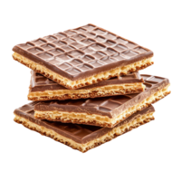 Chocolate covered wafers stacked on a Transparent background showcasing their crispy texture and delicious layers, wafers in chocolateisolated on background png