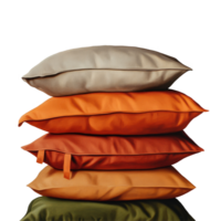 Stacked pillows in warm colors create an inviting atmosphere in a cozy living space, Stack Pillows png