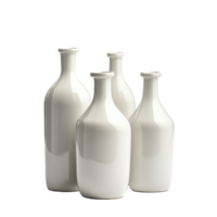 Multiple white bottles arranged together on a clean Transparent background, white bottlesisolated on background png