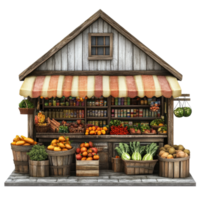 Rustic grocery store showcasing fresh produce and local goods in a rural marketplace setting, Rural Marketplace A Rustic Grocery Store with Fresh Produce, Transparent background png