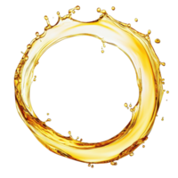 Circular splash of olive or engine oil captures dynamic movement in a vibrant yellow hue, Splash olive or engine oil arranged in a circle isolated on Transparent background, background png
