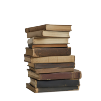 Old stacked books on a white surface against a plain background showcasing vintage literature and diverse textures, stack old books on a white surface, Transparent background png