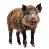 Wild boar standing in front of Transparent background showcasing its unique features and natural charm, Wild Boar Standing in Front White Background, background png